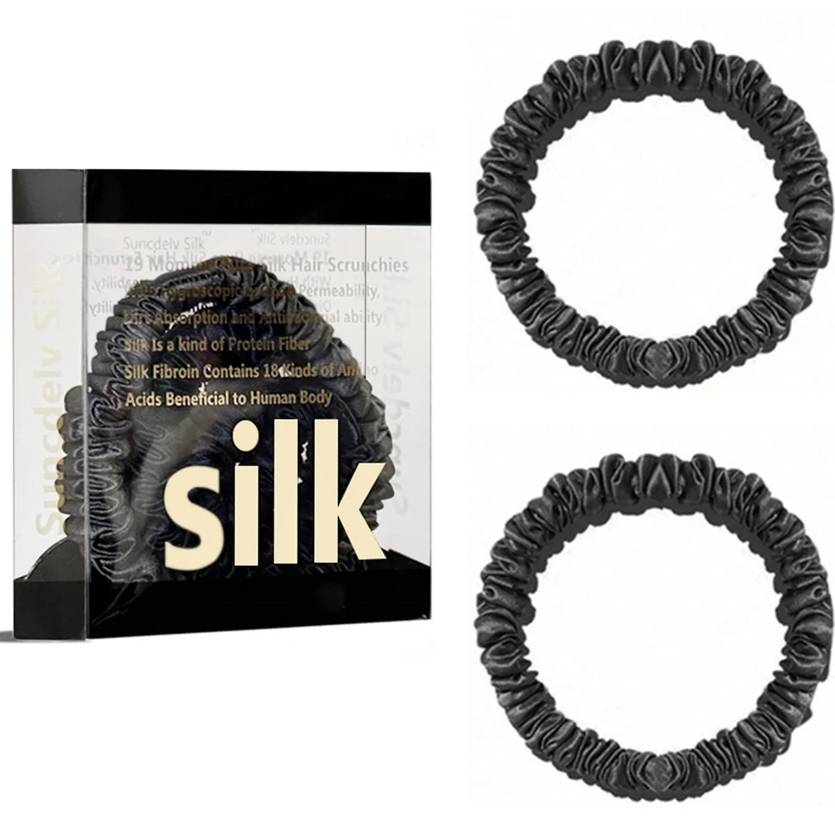 2PCS Box Mulberry Silk Scrunchies Women Grils Hair Ties for Hair Sleep No Damage Hairband Curly Hair Elastics Ponytail Holder