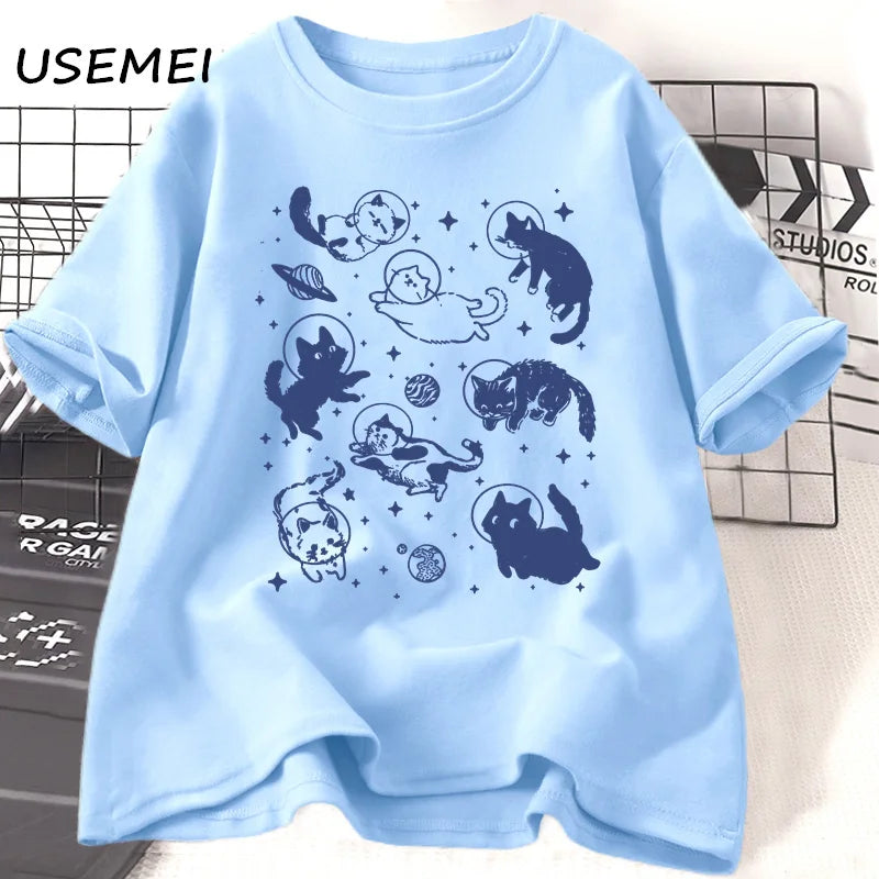 Retro Aesthetic Cat T-Shirt, Casual Top