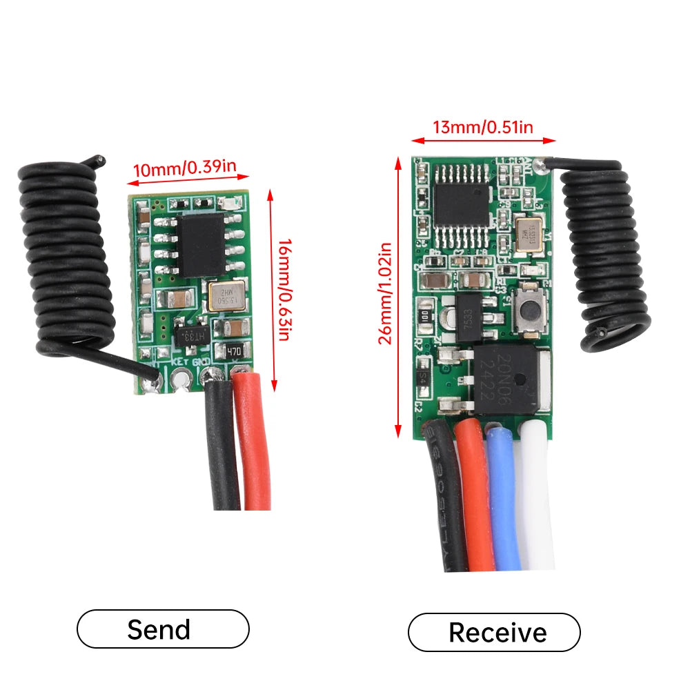 433MHz Wireless Remote Control Switch Long Range Receiver 3.6V 12V 24V and 433 MHz Transmitter LED Remote Control Switch Module