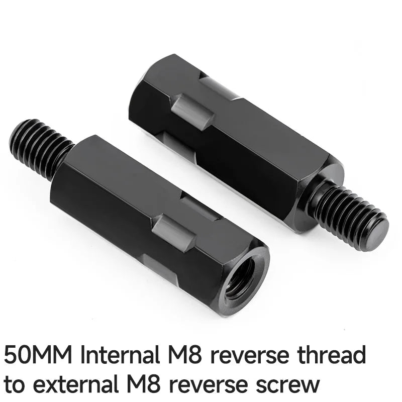 2PCS Longer Extension Black Motorcycle Rear Mirror Adapter M8 8mm M10 10mm Anti clockwise Right Left Hand Thread Changing Screw