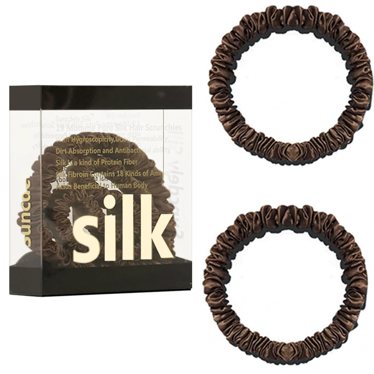 2PCS Box Mulberry Silk Scrunchies Women Grils Hair Ties for Hair Sleep No Damage Hairband Curly Hair Elastics Ponytail Holder