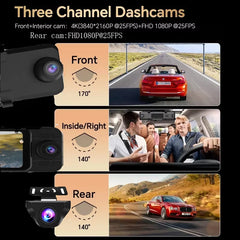 3 Channel 11" Mirror Dash Cam with Front 4K, in-Cabin & Rear 1080P Cameras, Enhanced Night Vision, G-Sensor & Parking Monitor,Tr