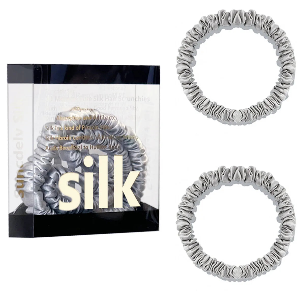 2PCS Box Mulberry Silk Scrunchies Women Grils Hair Ties for Hair Sleep No Damage Hairband Curly Hair Elastics Ponytail Holder