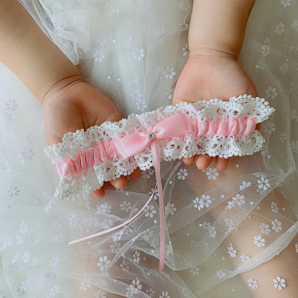 K03 2 PCS Sexy Lace Flower Crystal  Pearls Wedding Garter Belt Thigh Ring Bridal Leg Garter Stocking Garter Belt Girl Women