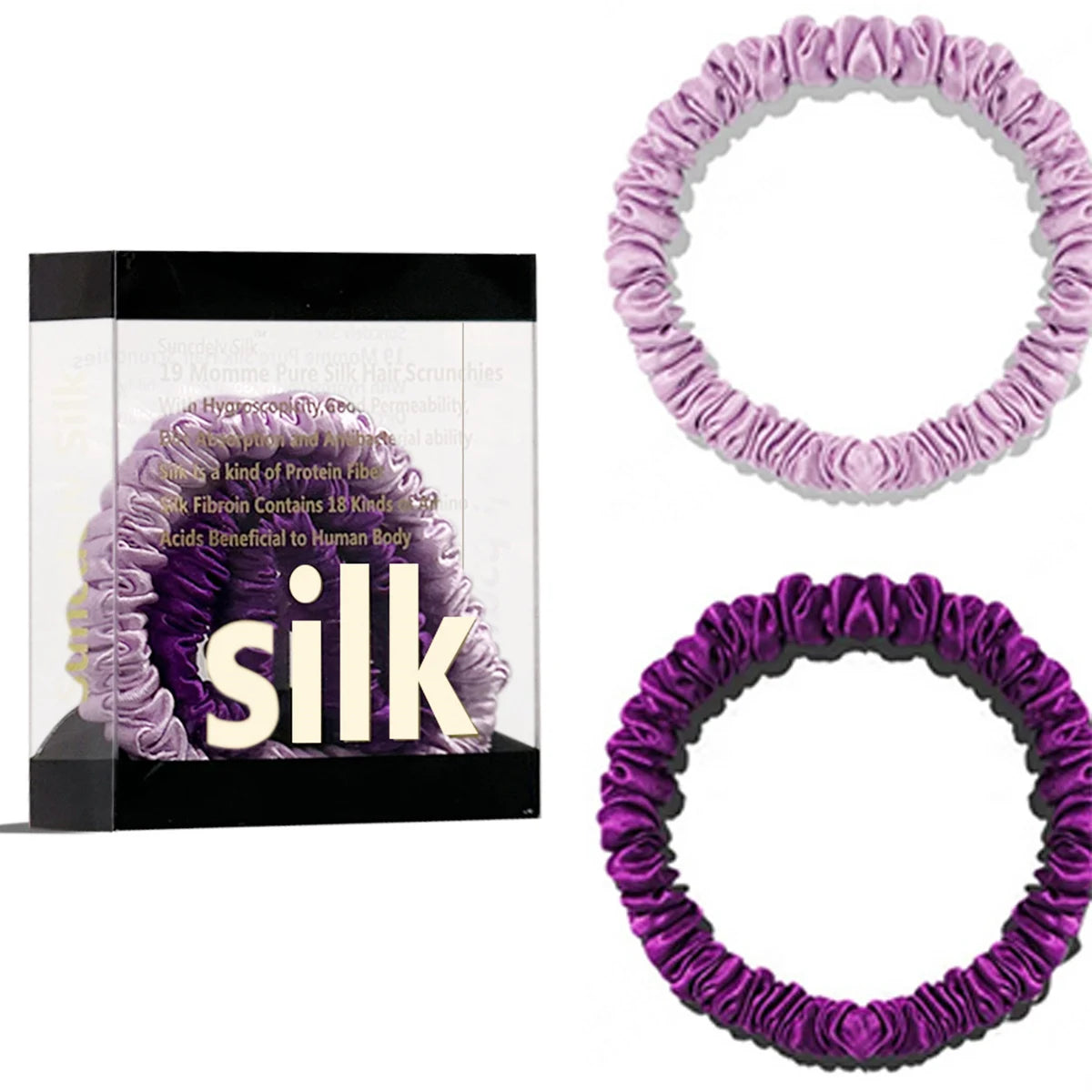 2PCS Box Mulberry Silk Scrunchies Women Grils Hair Ties for Hair Sleep No Damage Hairband Curly Hair Elastics Ponytail Holder
