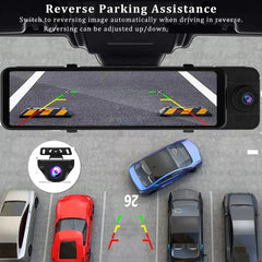 3 Channel 11" Mirror Dash Cam with Front 4K, in-Cabin & Rear 1080P Cameras, Enhanced Night Vision, G-Sensor & Parking Monitor,Tr