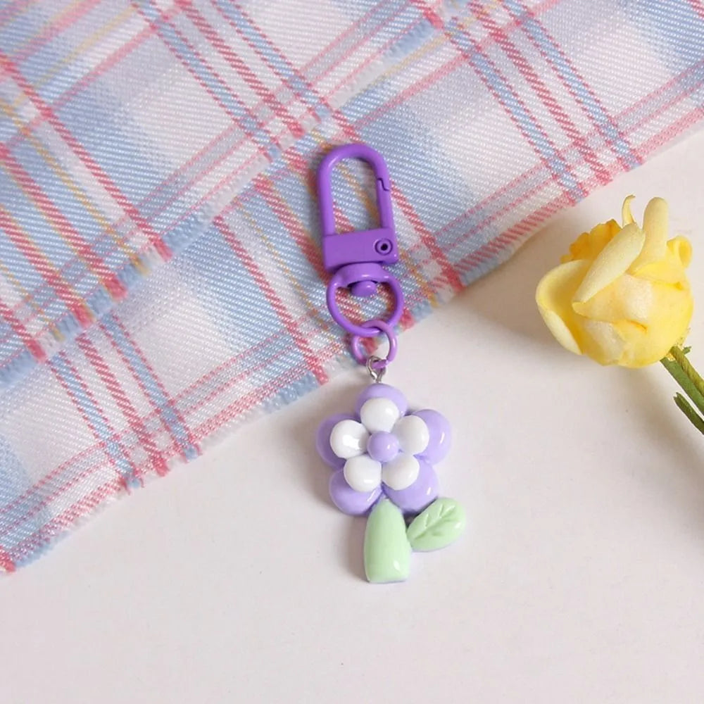 Fashion Key Chains Bag Hanging Pendant Car Keyring Cute Mini Flower Keychain Kawaii Colorful Resin Floral Key Ring