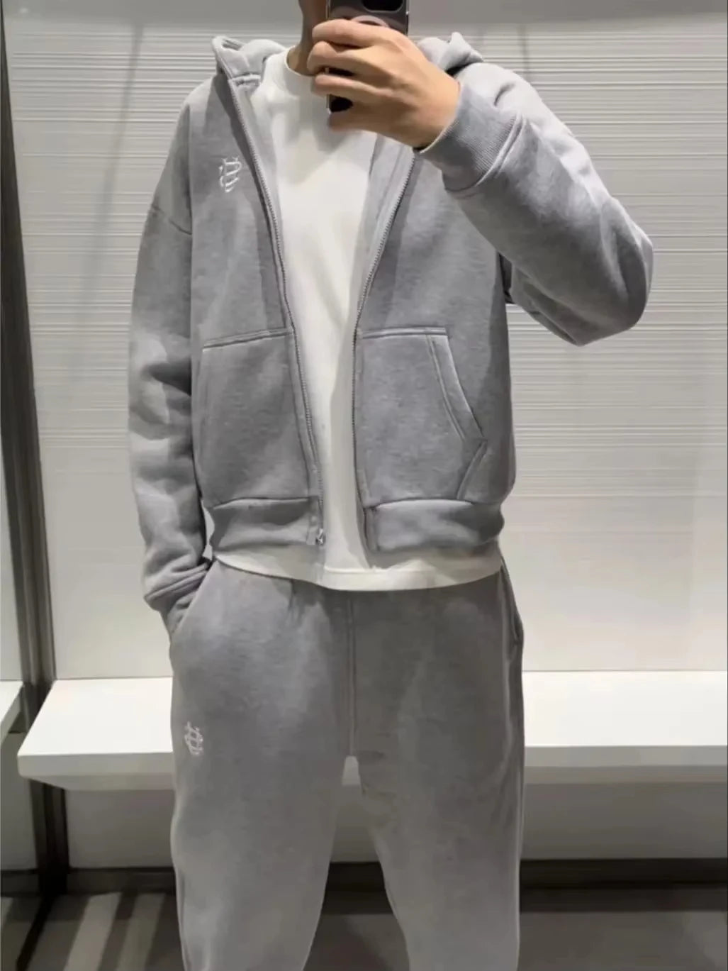 2025 Casual Embroidered Tracksuit – Zipper Hoodie & Sweatpants, Unisex Y2K Retro Style