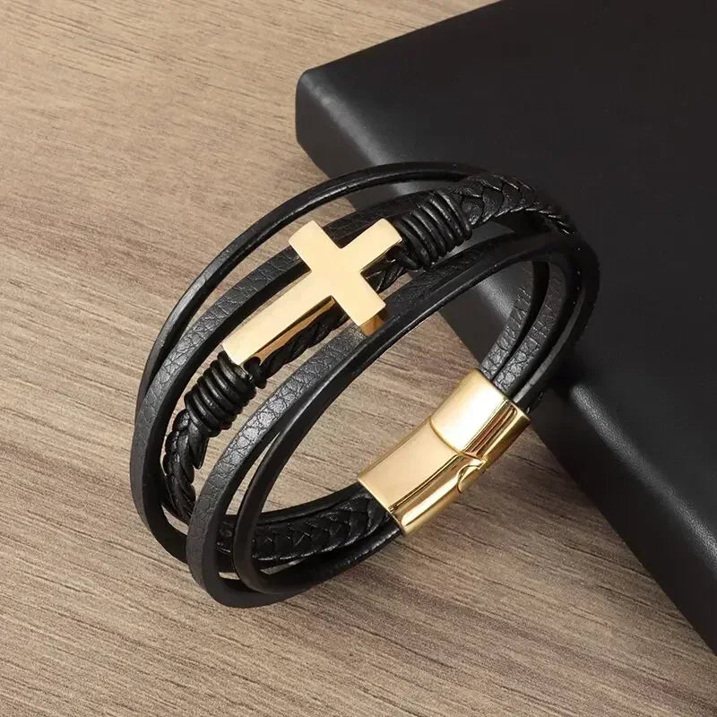 Men’s Star of David Bracelet – Vintage Leather Braided Judaica Jewelry ✡️🖤