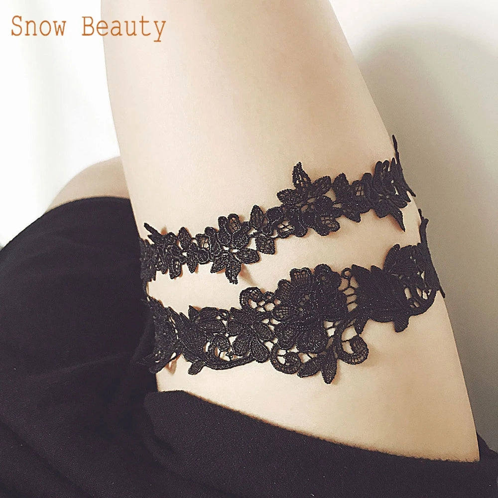 K03 2 PCS Sexy Lace Flower Crystal  Pearls Wedding Garter Belt Thigh Ring Bridal Leg Garter Stocking Garter Belt Girl Women