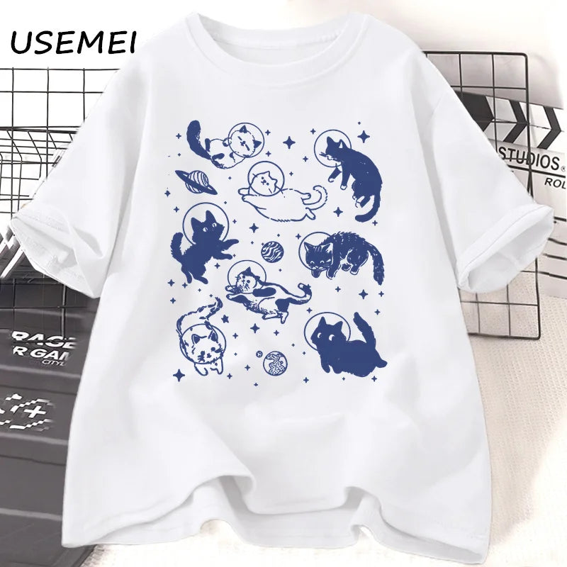 Retro Aesthetic Cat T-Shirt, Casual Top
