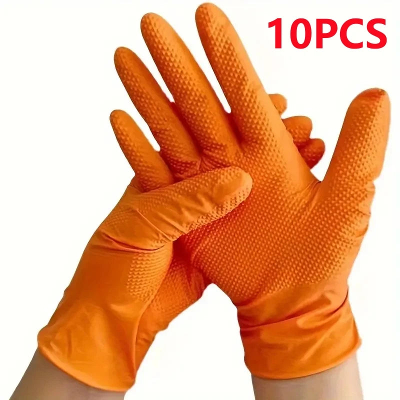 Heavy Duty Orange Nitrile Gloves – 8Mil Industrial Disposable with Diamond Grip