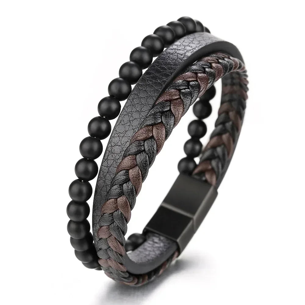 Men’s Star of David Bracelet – Vintage Leather Braided Judaica Jewelry ✡️🖤