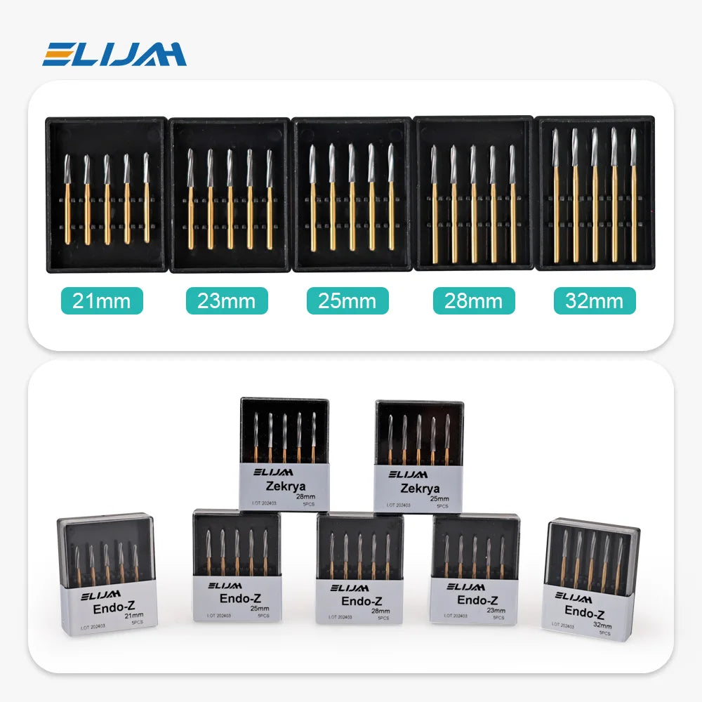 5pcs Dental Endo Z Burs – Tungsten Carbide, 21/25/28mm