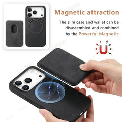 MagSafe 2-in-1 Leather Case for iPhone 17/17 Pro Max – Magnetic Wallet Cover 📱👝