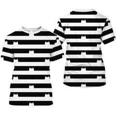Rainbow Cat Striped T-Shirt – Kids Summer Tee, Short Sleeve