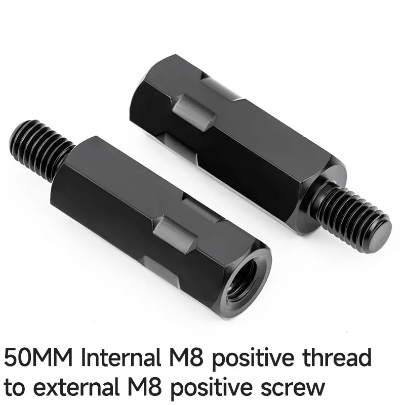 2PCS Longer Extension Black Motorcycle Rear Mirror Adapter M8 8mm M10 10mm Anti clockwise Right Left Hand Thread Changing Screw