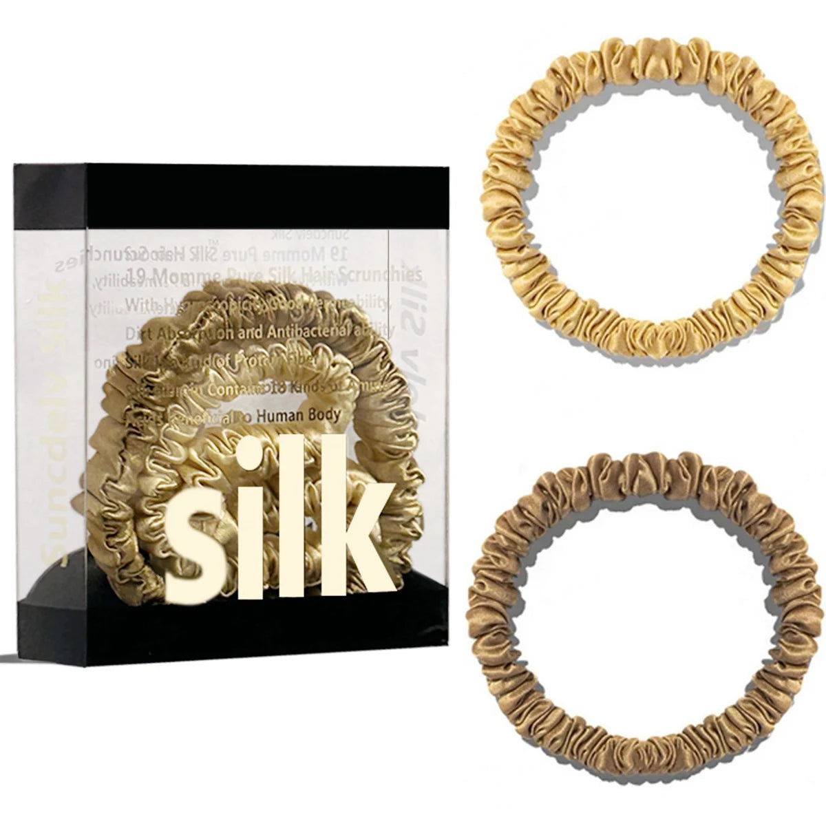 2PCS Box Mulberry Silk Scrunchies Women Grils Hair Ties for Hair Sleep No Damage Hairband Curly Hair Elastics Ponytail Holder