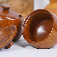 Natural Wooden Salt Cellar with Lid and Spoon Sugar Bowl Pepper Seasoning Container Holder Keeper for Kitchen Serving, Condiment