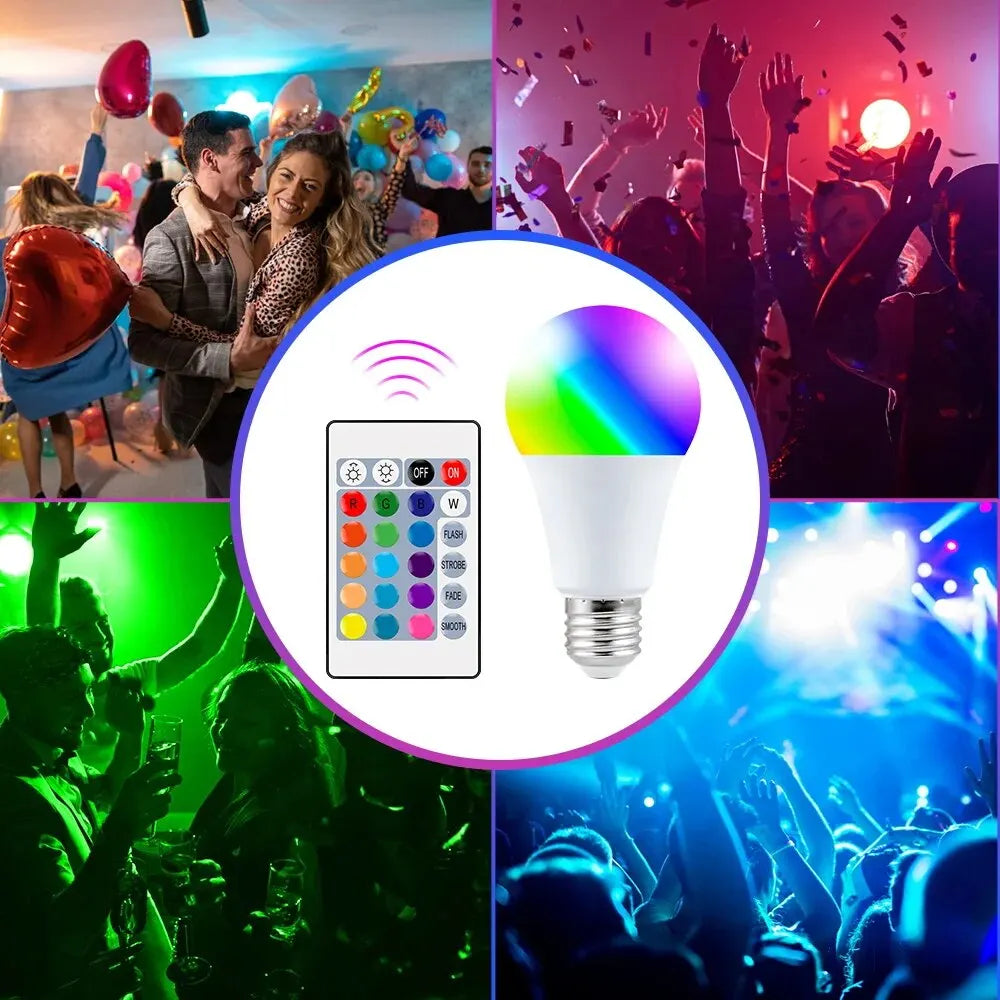 RGB LED Bulb 16 Colors – E27 220V Dimmable Smart Light with Remote Control