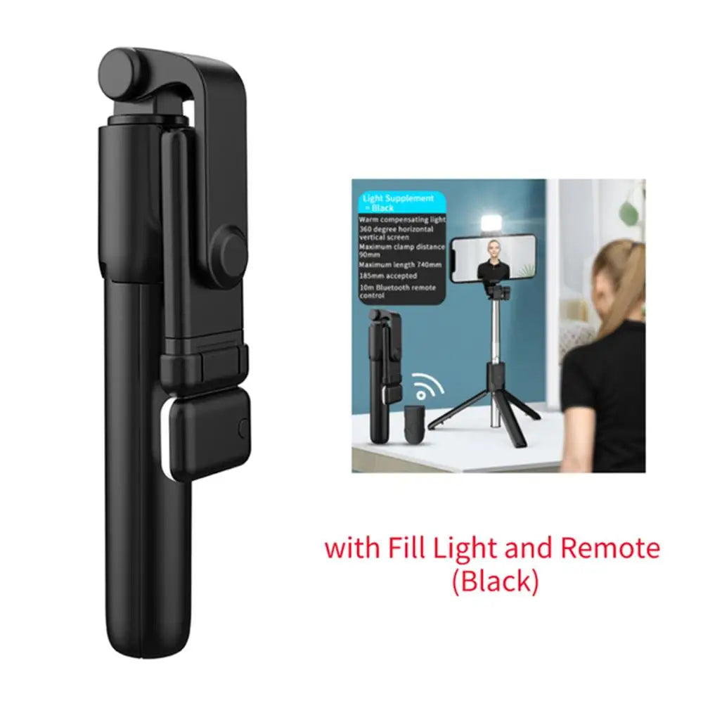 Portable Bluetooth Selfie Stick Tripod – Extendable Phone Holder with Remote & Fill Light