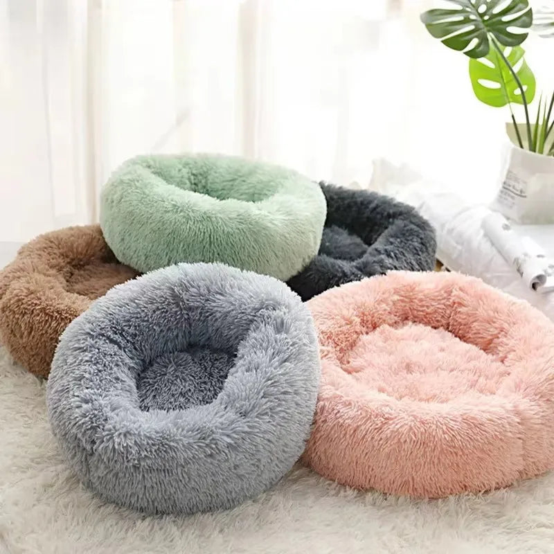 Striped Plush Pet Bed – Soft Round Nest for Cats & Dogs, Comfortable & Warm