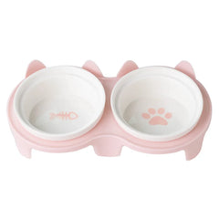 Inclined Double Ceramic Bowl – Protects Pet’s Neck
