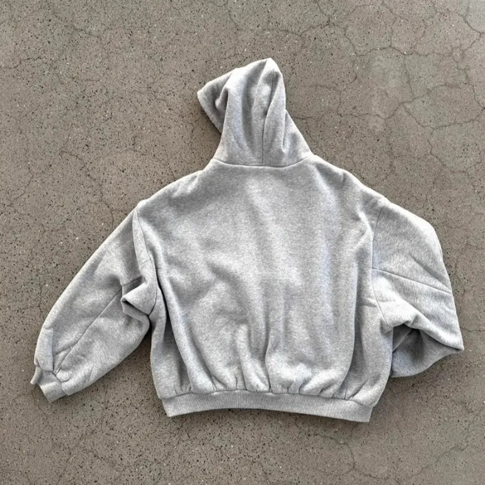 Grey Oversized Reversible Hoodie – Plaid Lining, Unisex Streetwear