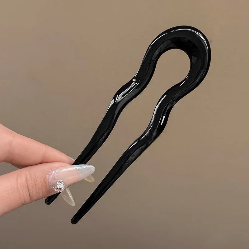 U-Shaped Tortoiseshell Hair Fork – Acrylic Hairpin & Geometric Hair Accessory