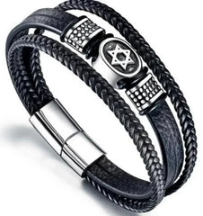 Men’s Star of David Bracelet – Vintage Leather Braided Judaica Jewelry ✡️🖤