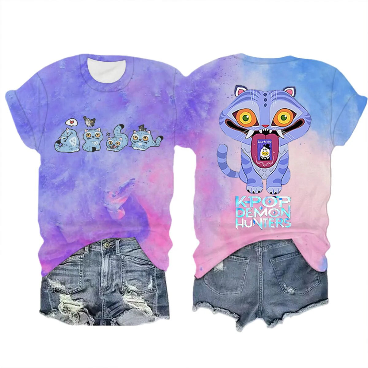 Derpy Tiger Kpop Demon Hunters Shirt Manga Tee for Fans Crew Neck Short Sleeve Tee K-pop Demon Hunters Tiger Funny T Shirts