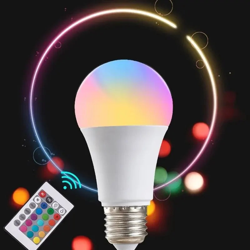 RGB LED Bulb 16 Colors – E27 220V Dimmable Smart Light with Remote Control