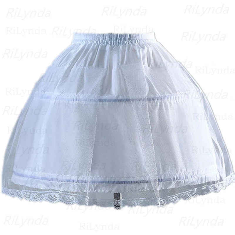 Girls Crinoline Petticoat with hoop Under skirt Short White Underskirt A-line Ball Gown Petticoats