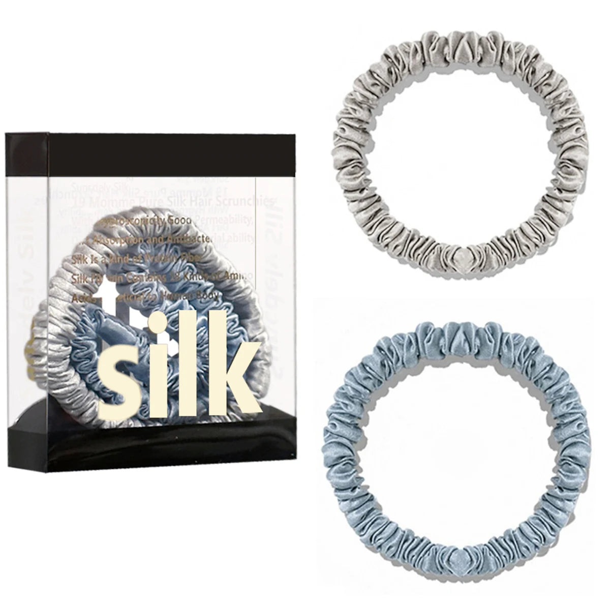 2PCS Box Mulberry Silk Scrunchies Women Grils Hair Ties for Hair Sleep No Damage Hairband Curly Hair Elastics Ponytail Holder