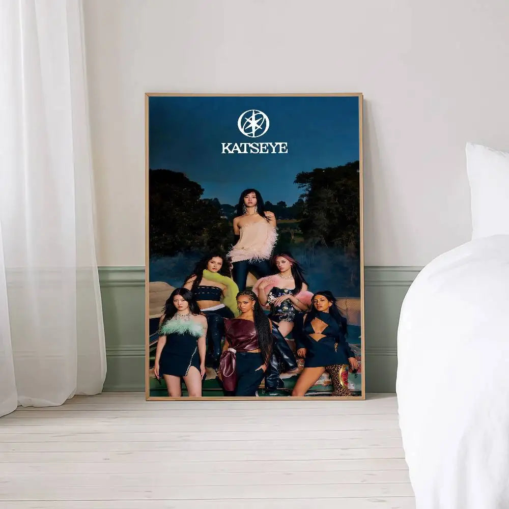 Popular Kpop Band K-Katseye Anime Posters Sticky Fancy Wall Sticker For Living Room Bar Decoration Room Wall Decor