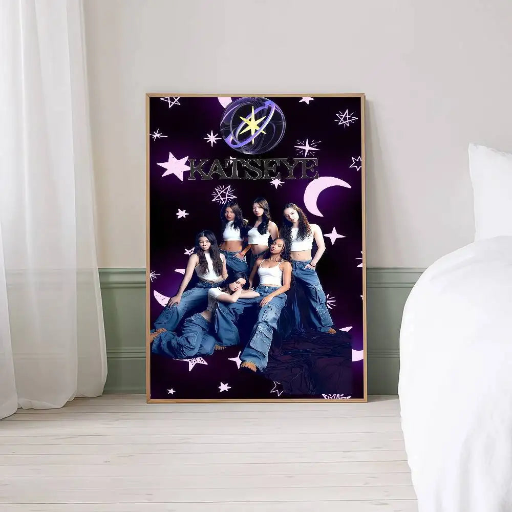 Popular Kpop Band K-Katseye Anime Posters Sticky Fancy Wall Sticker For Living Room Bar Decoration Room Wall Decor