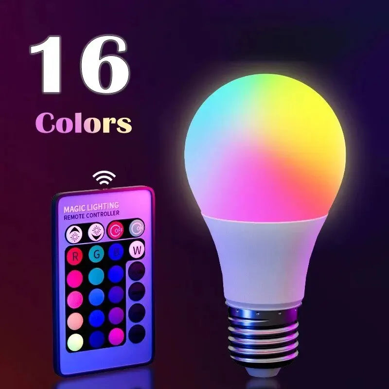 RGB LED Bulb 16 Colors – E27 220V Dimmable Smart Light with Remote Control