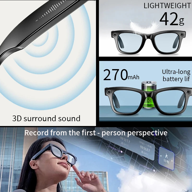 AI Smart Glasses with 800W Camera, Video Recording, Bluetooth Call & Translation 🕶️📸