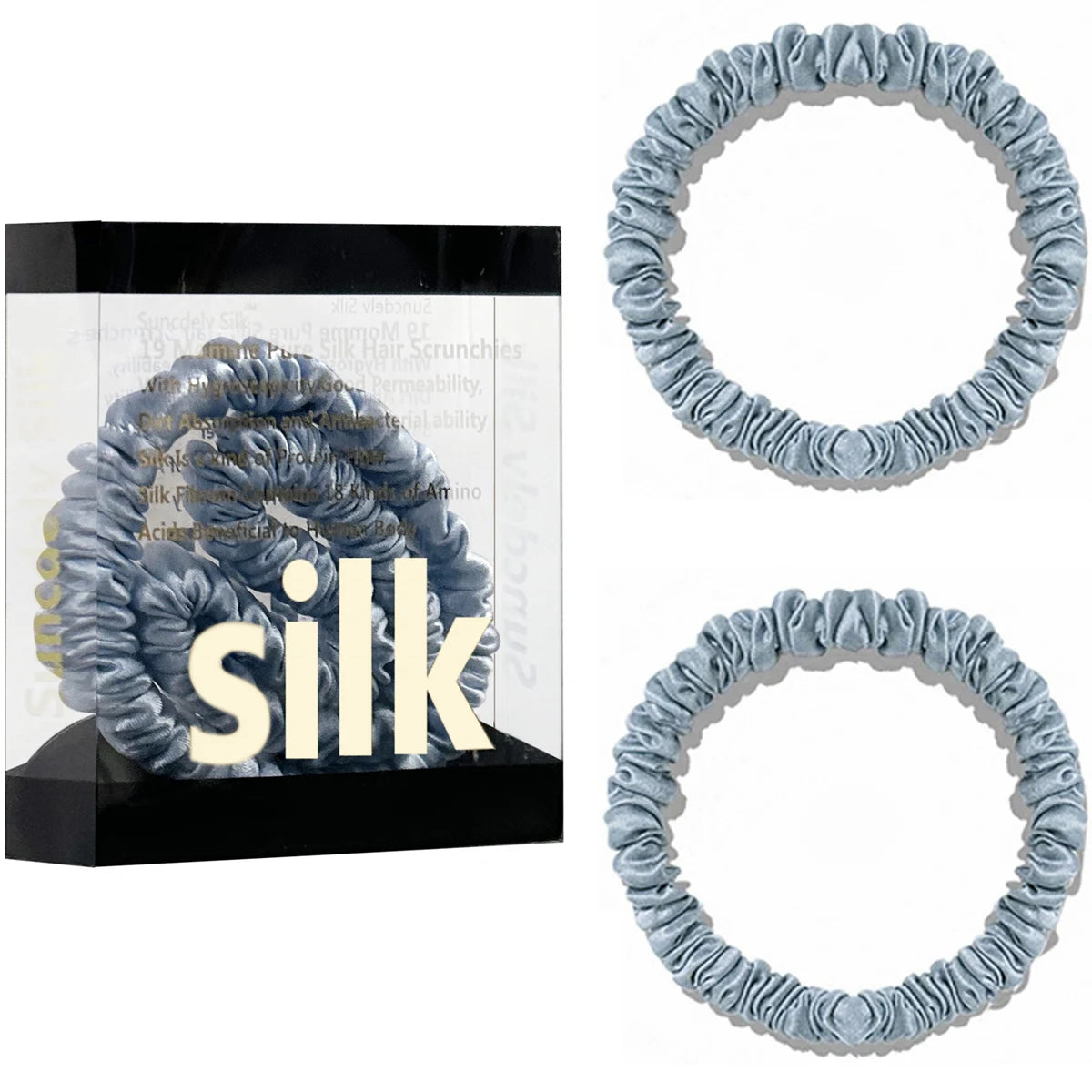2PCS Box Mulberry Silk Scrunchies Women Grils Hair Ties for Hair Sleep No Damage Hairband Curly Hair Elastics Ponytail Holder