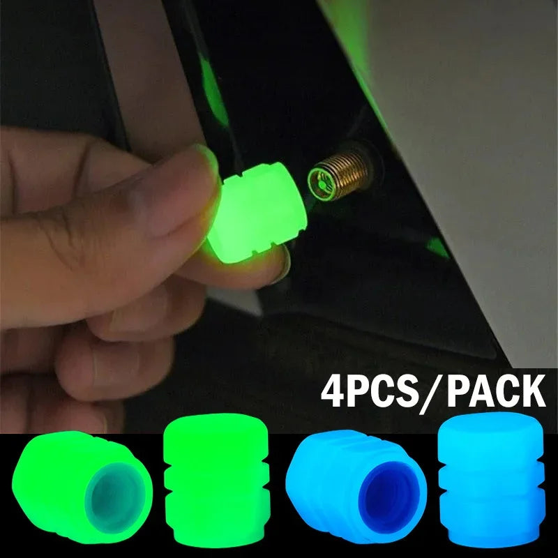 4Pcs Car Luminous Tire Valve Cap Motorcycle Bike Wheel Nozzle Night Glowing Fluorescent Decor Tyre Valve Stem Luminous Caps