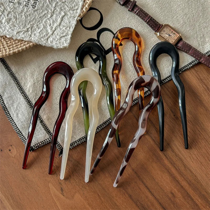U-Shaped Tortoiseshell Hair Fork – Acrylic Hairpin & Geometric Hair Accessory