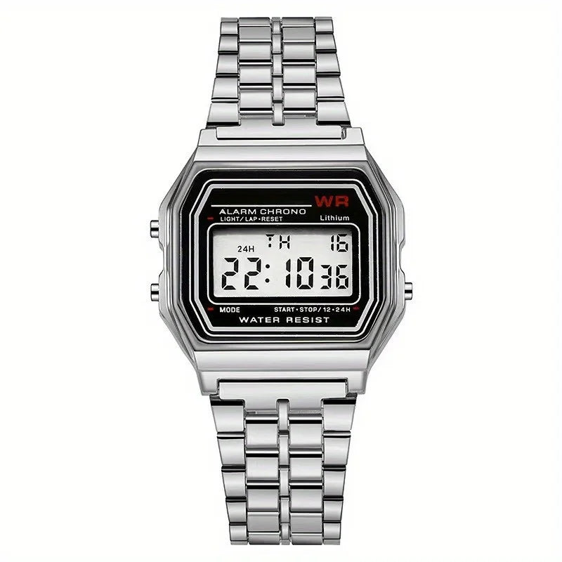 F91W LED Digital Watch – Steel Band, Multi-Functional Sports & Business Clock