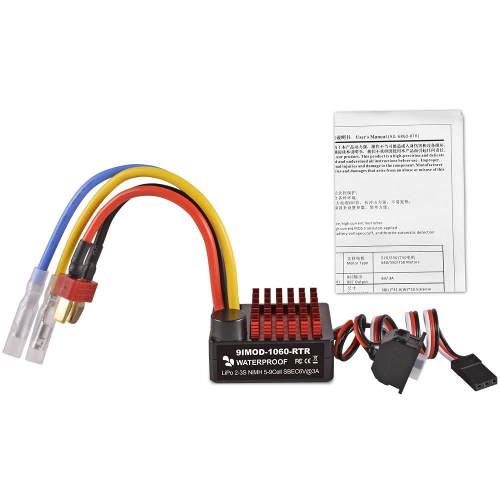 9IMOD 1060 RTR 60A ESC Brushed Electronic Speed Controller 2-3S LiPo Waterproof BEC 6V3A for 1/10 Axial SCX10 TRX4 TRX6 D90 HPI