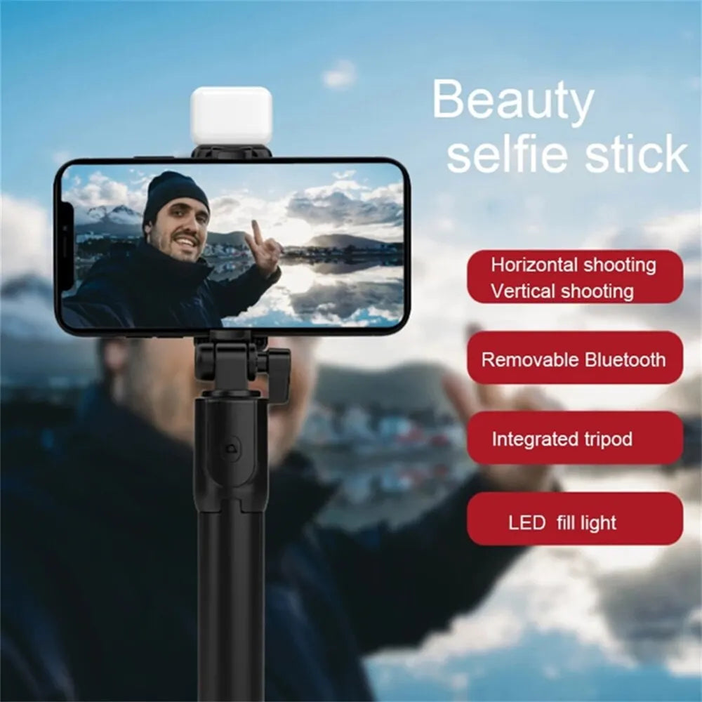 Portable Bluetooth Selfie Stick Tripod – Extendable Phone Holder with Remote & Fill Light