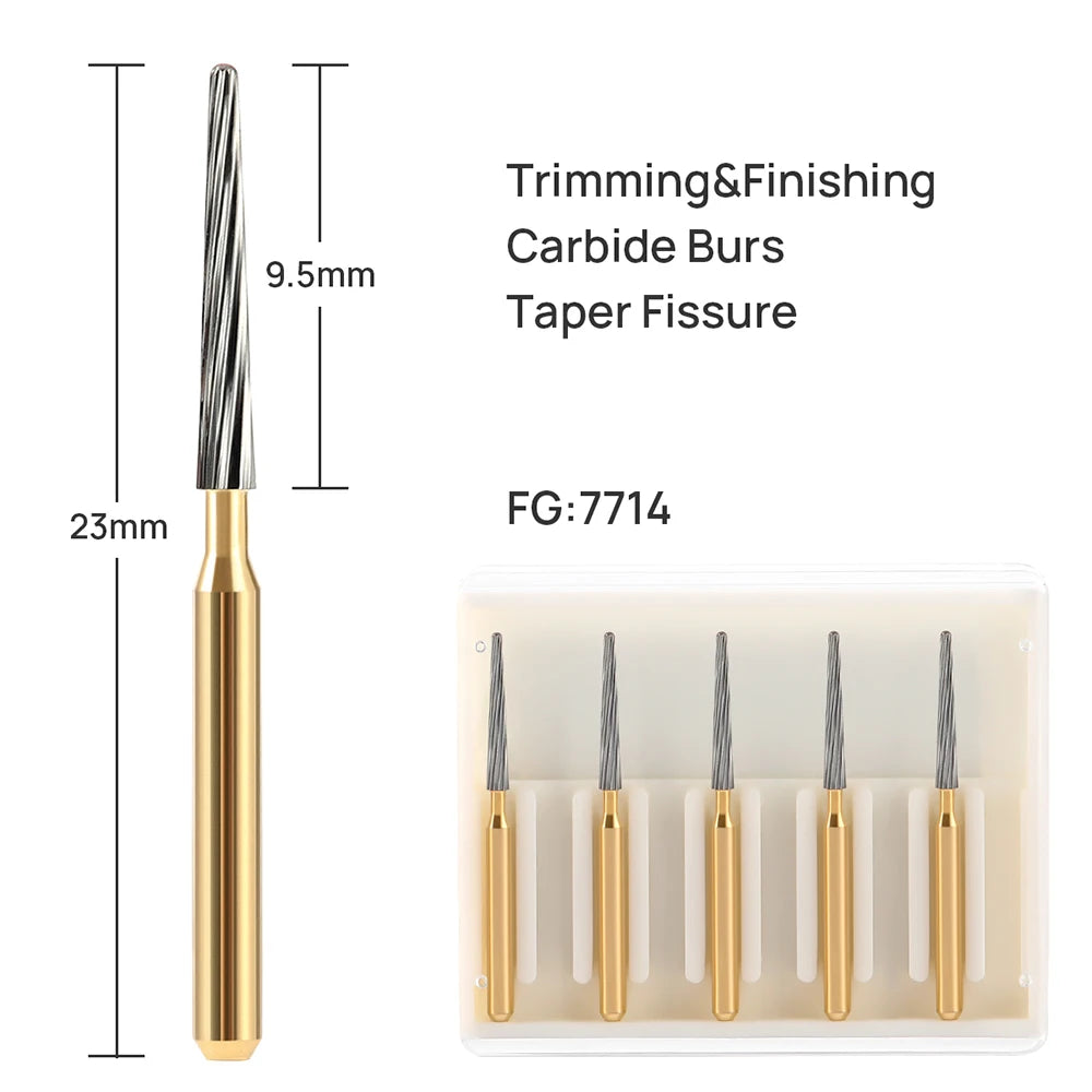 5pcs AZDENT Dental Tungsten Carbide Bur Dental Trimming Finishing Grinding Drills FG7714 Dentistry Burs for High Speed Handpiece