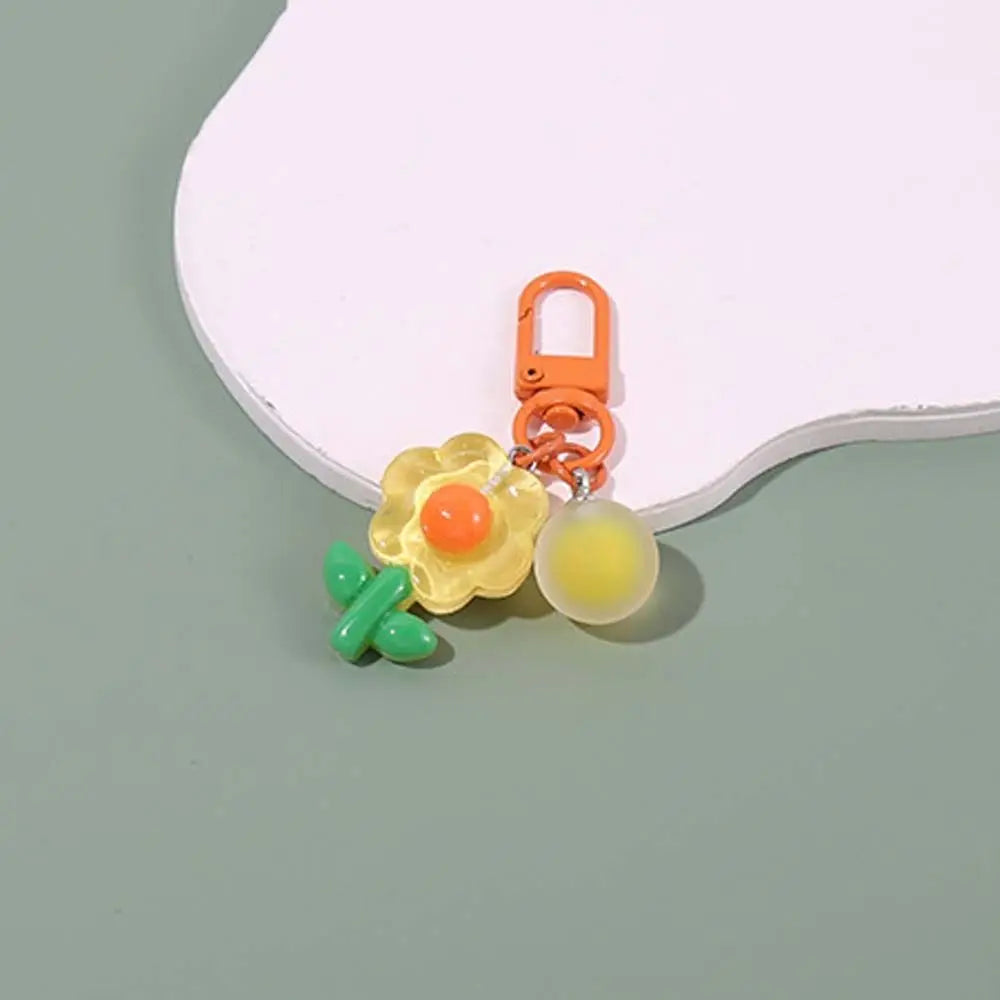 Fashion Key Chains Bag Hanging Pendant Car Keyring Cute Mini Flower Keychain Kawaii Colorful Resin Floral Key Ring