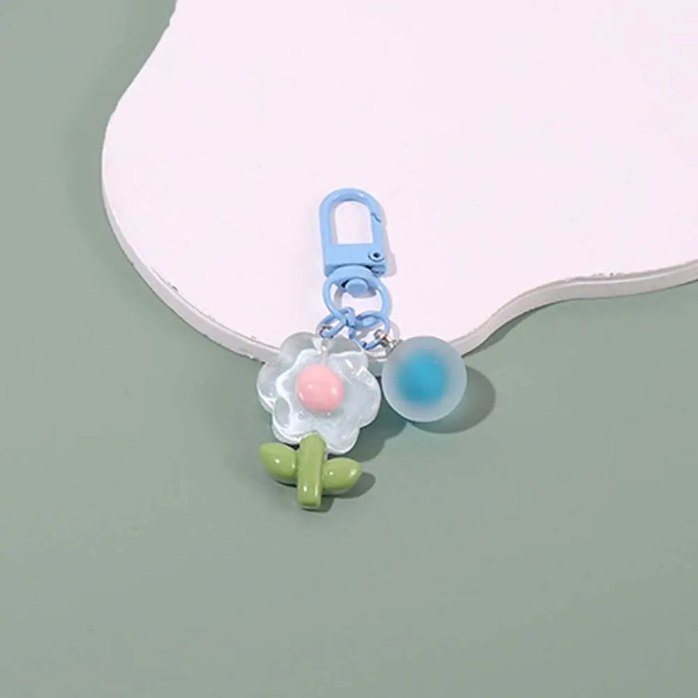 Fashion Key Chains Bag Hanging Pendant Car Keyring Cute Mini Flower Keychain Kawaii Colorful Resin Floral Key Ring