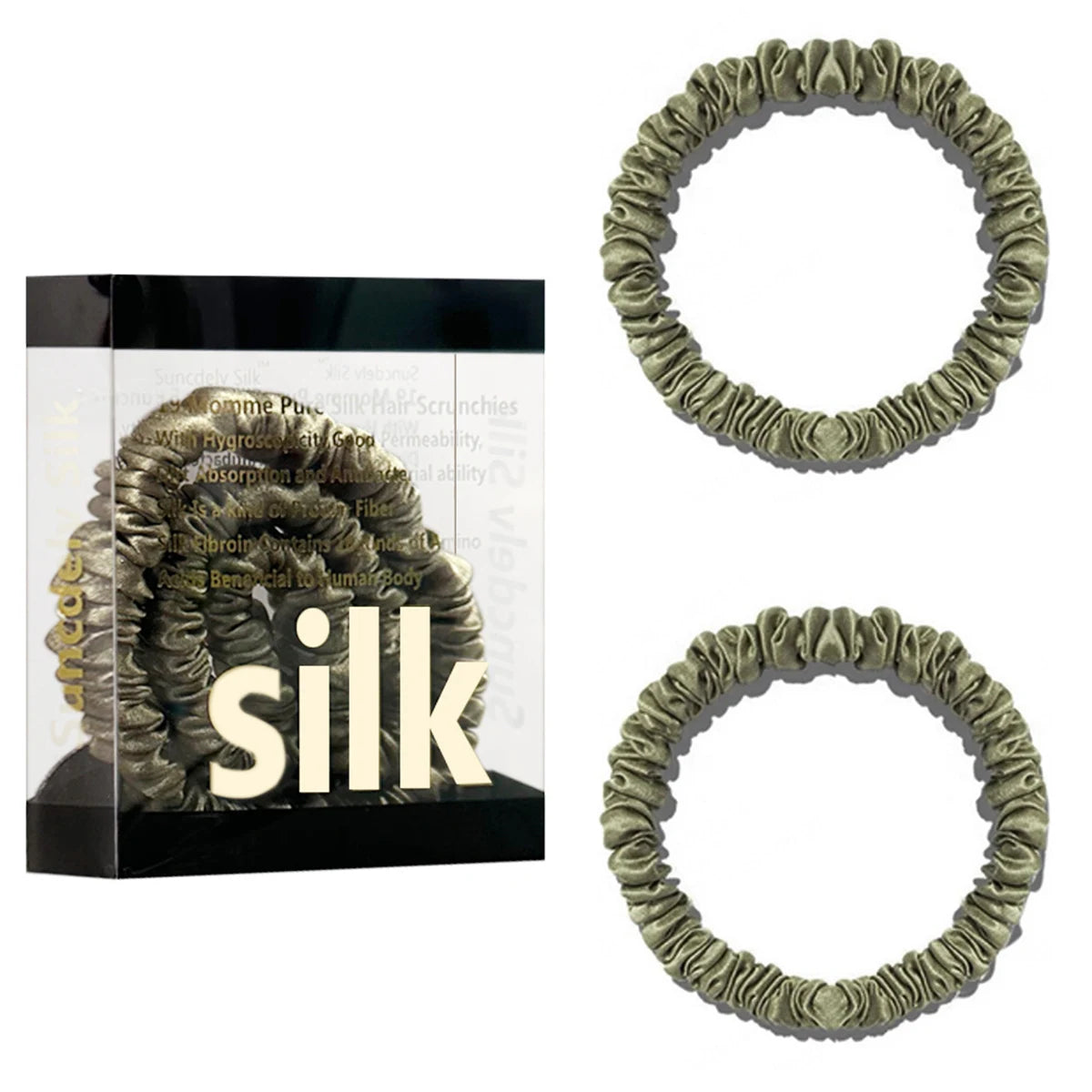 2PCS Box Mulberry Silk Scrunchies Women Grils Hair Ties for Hair Sleep No Damage Hairband Curly Hair Elastics Ponytail Holder