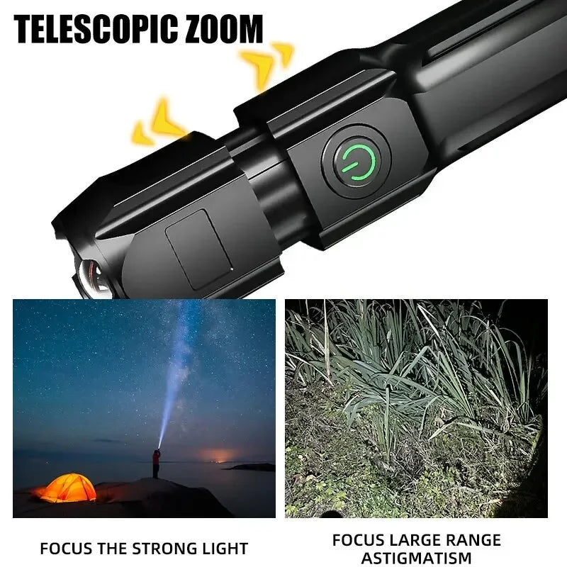 Powerful LED Flashlight – Rechargeable, Waterproof, Zoom, 100000 Lumens Tactical Light