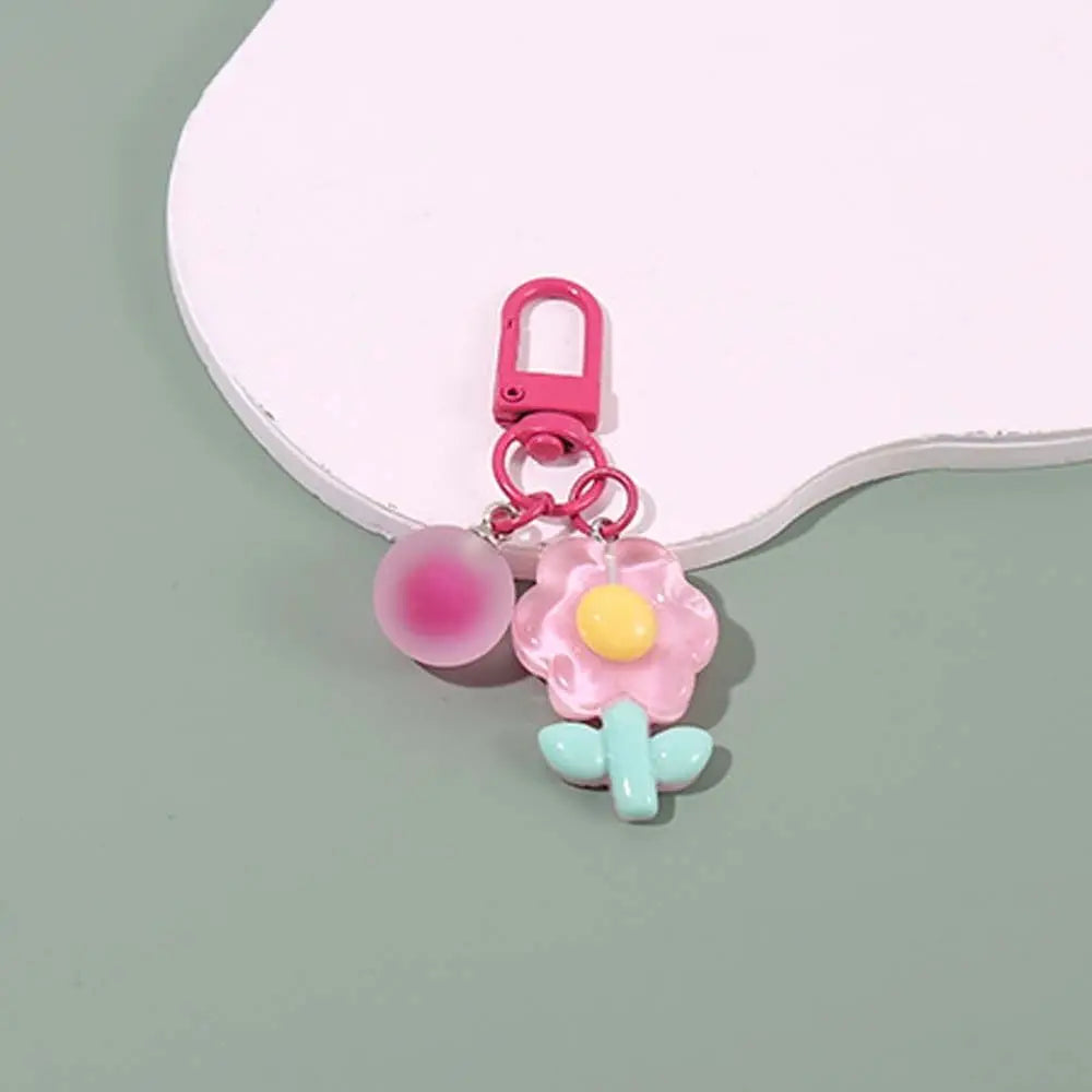 Fashion Key Chains Bag Hanging Pendant Car Keyring Cute Mini Flower Keychain Kawaii Colorful Resin Floral Key Ring